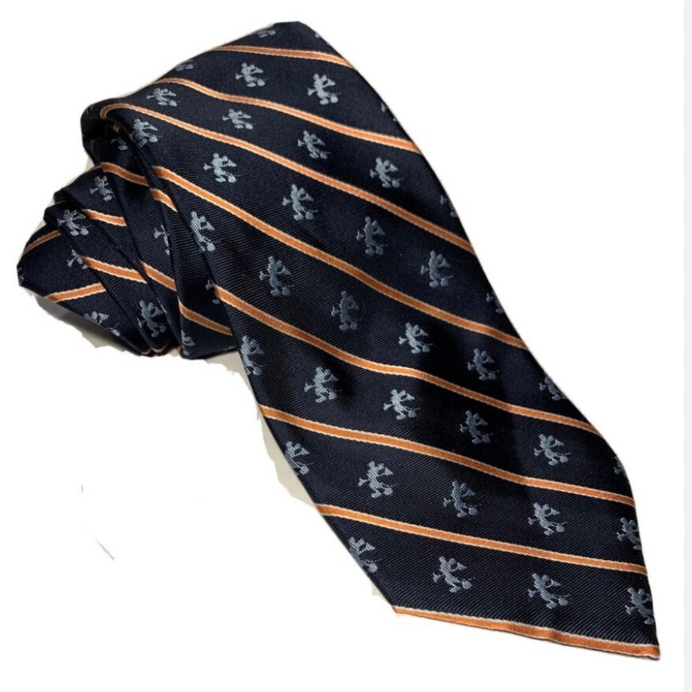 Vintage Walt Disney World~Navy/Orange Striped  Mickey Mouse Silhouette Tie